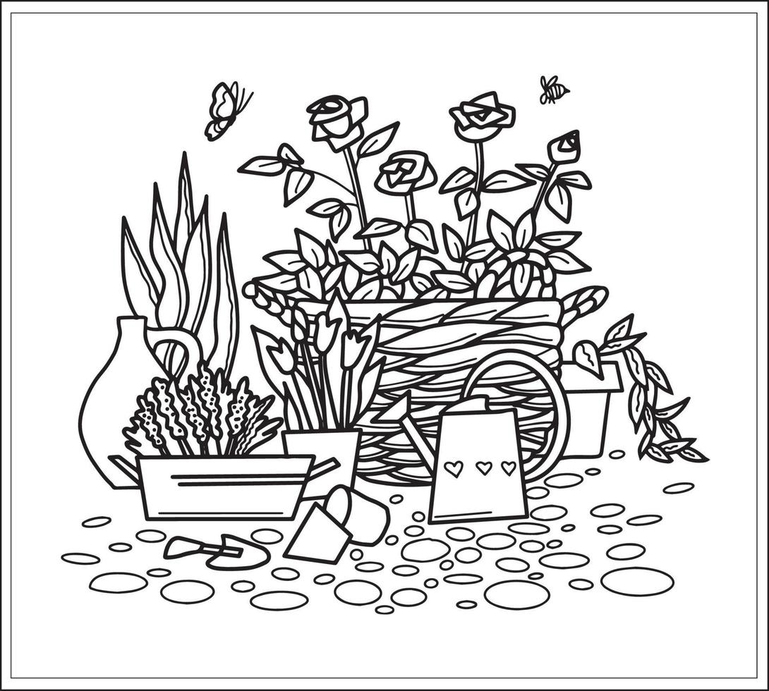 plants flowers in the garden, coloring bookVector art line background. vector
