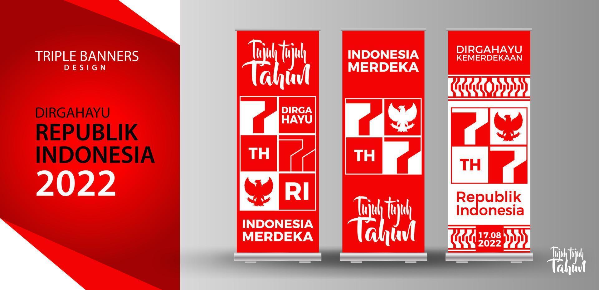 77 years, Independence Day of the Republic Indonesia. Illustration Triple Banner Template Design vector