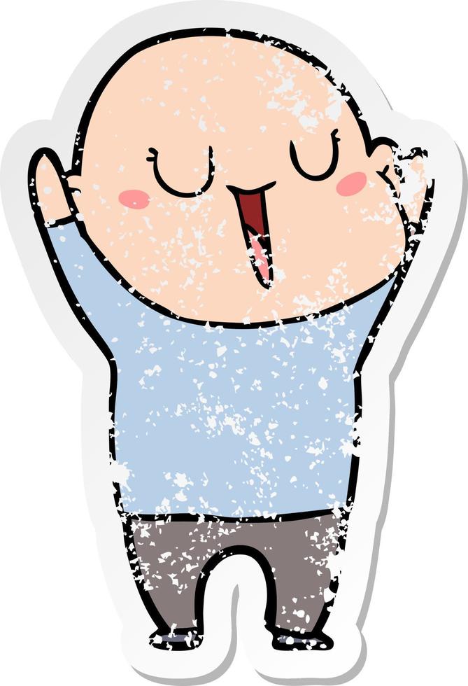 distressed sticker of a happy cartoon bald man vector