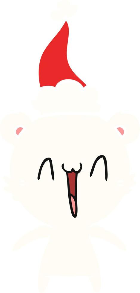 ilustración de color plano de oso polar feliz de un sombrero de santa vector