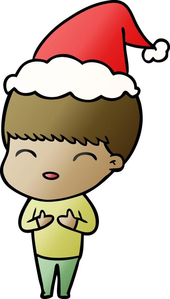 happy gradient cartoon of a boy wearing santa hat vector