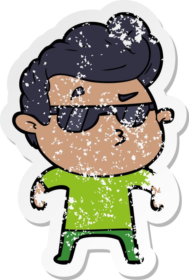 distressed sticker of a cartoon cool guy vector