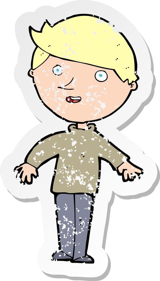 retro distressed sticker of a cartoon happy man vector