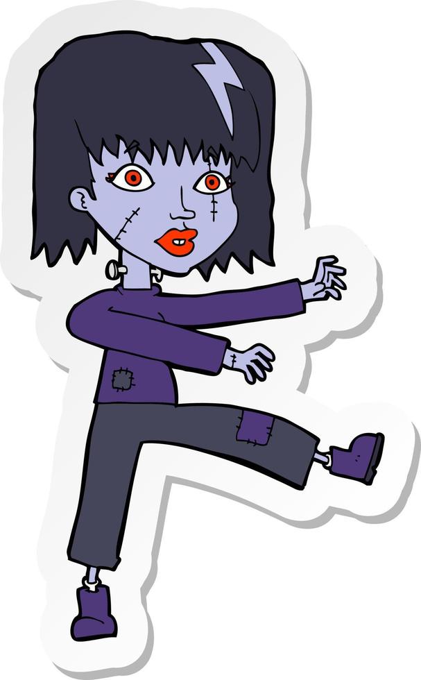 sticker of a cartoon undead girl vector