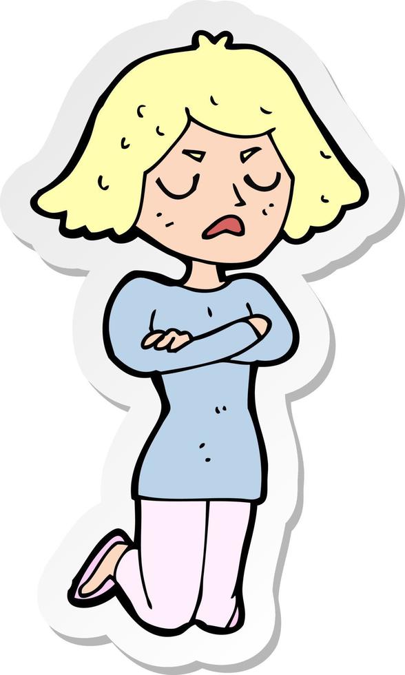 sticker of a cartoon annoyed woman vector