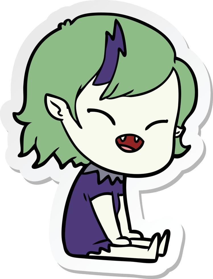 pegatina de una caricatura de una chica vampiro riendo sentada vector