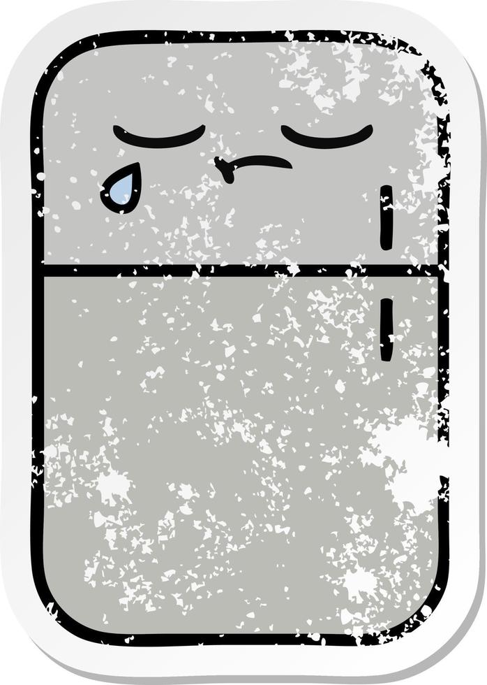 distressed sticker of a cute cartoon fridge freezer vector