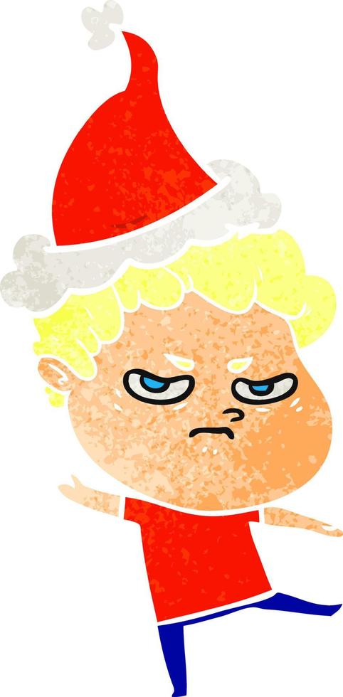 retro cartoon of a angry man wearing santa hat vector
