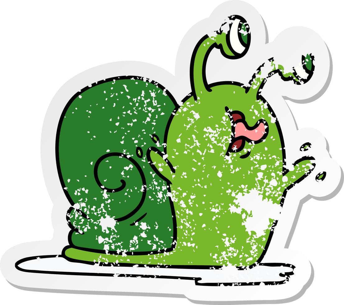 distressed sticker cartoon of a slimy snail vector
