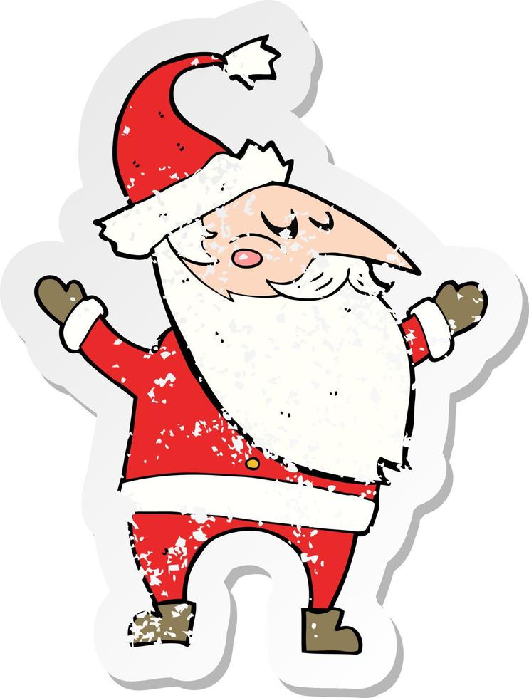 retro distressed sticker of a cartoon santa claus vector