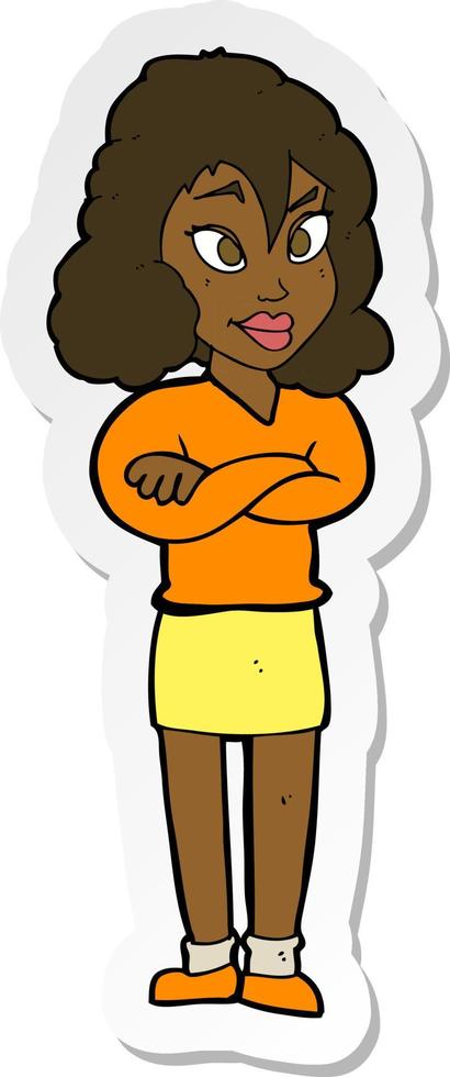 sticker of a cartoon woman with crossed arms vector