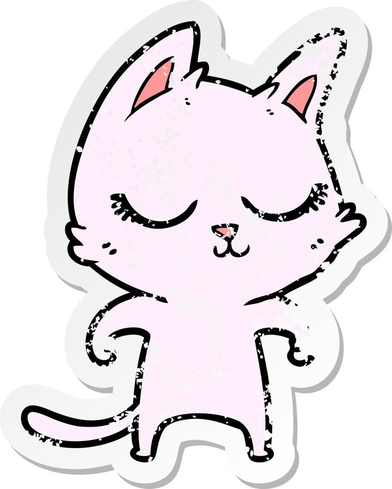 distressed sticker of a calm cartoon cat vector