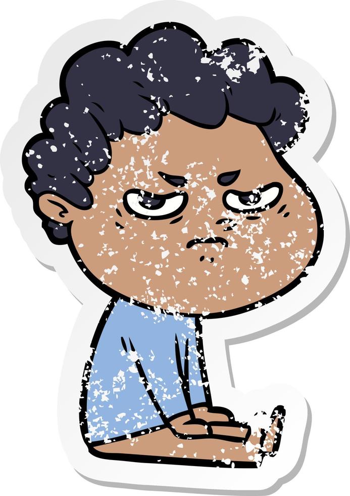 distressed sticker of a cartoon angry man vector
