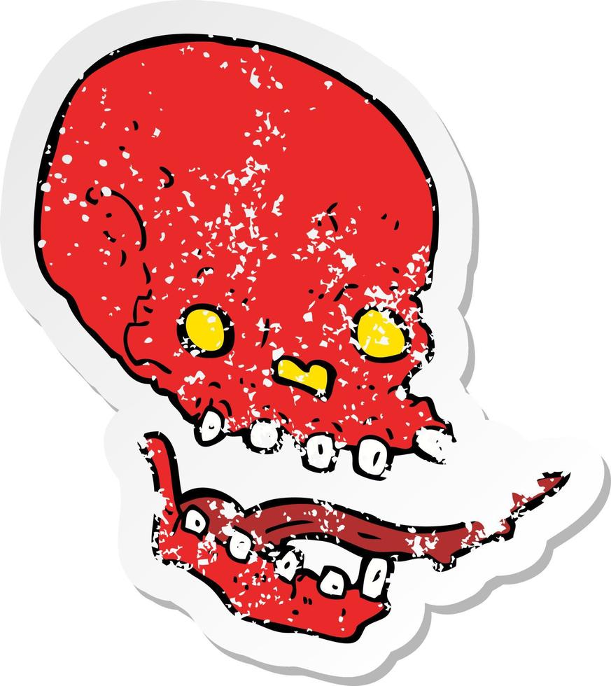 retro distressed sticker of a cartoon spooky skull vector