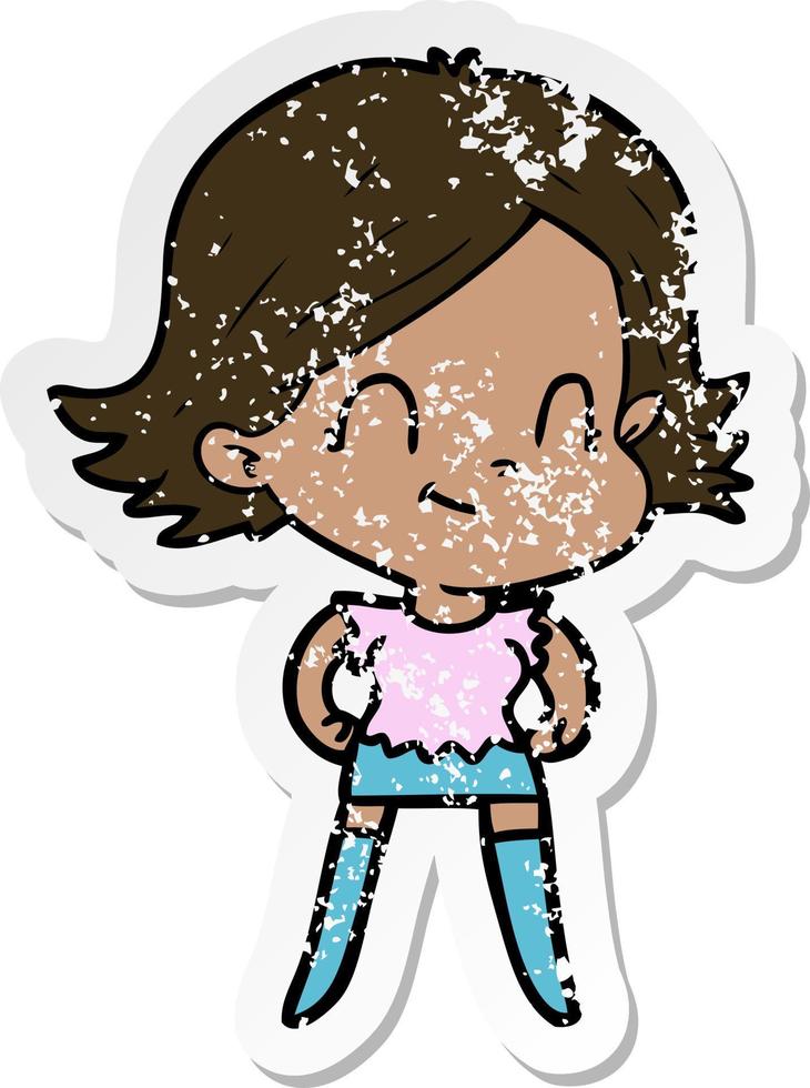 distressed sticker of a cartoon friendly girl vector