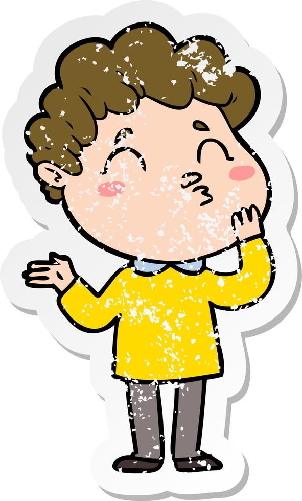 distressed sticker of a cartoon man pouting vector