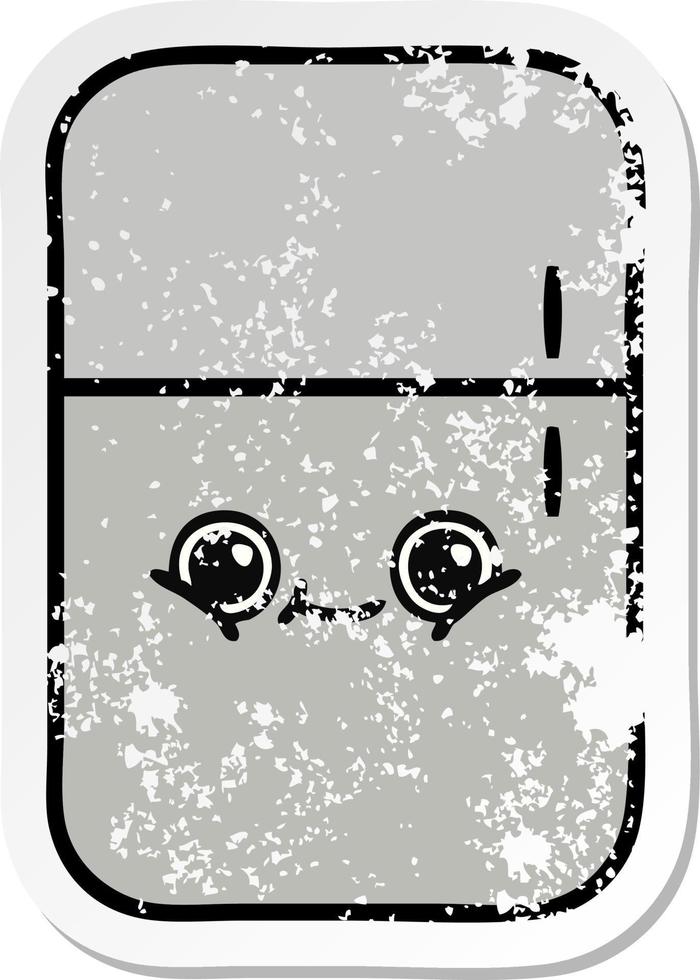 distressed sticker of a cute cartoon fridge freezer vector