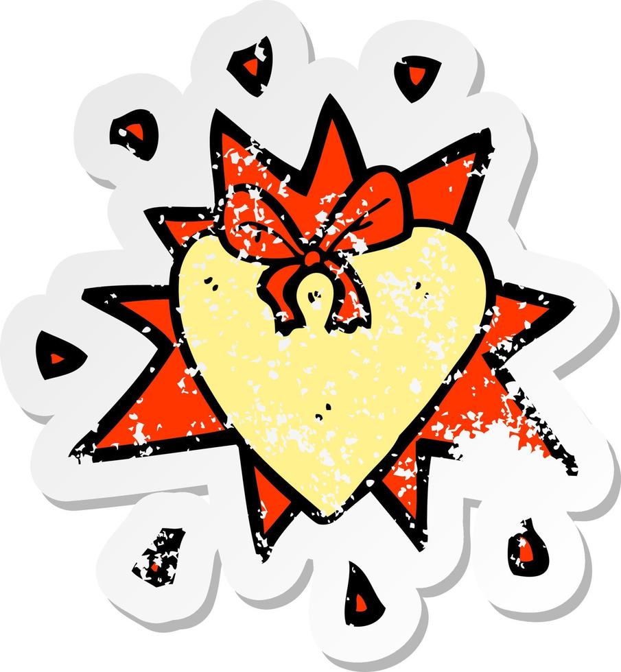 retro distressed sticker of a cartoon love heart vector