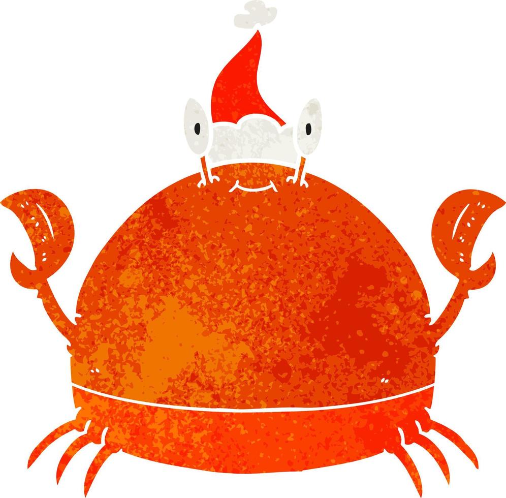 retro cartoon of a crab wearing santa hat vector