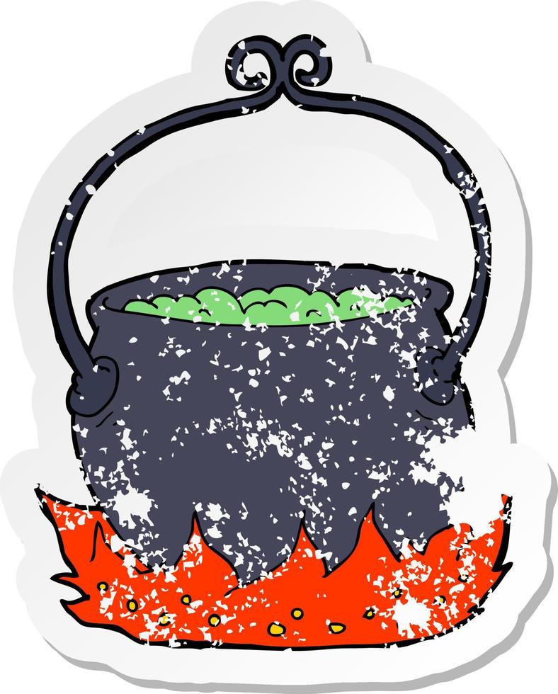 retro distressed sticker of a cartoon witchs cauldron vector