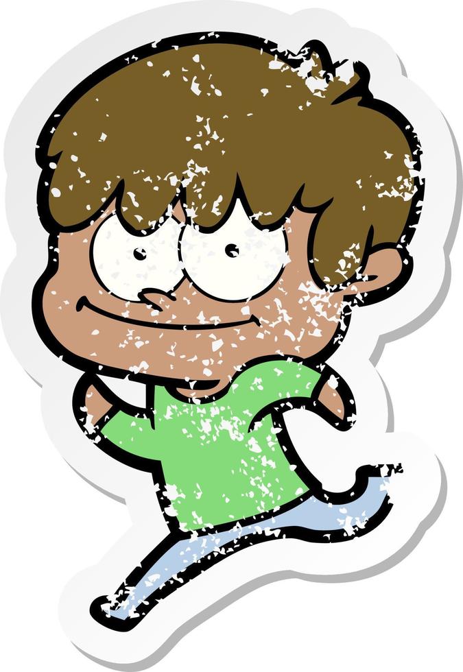 distressed sticker of a happy cartoon man vector