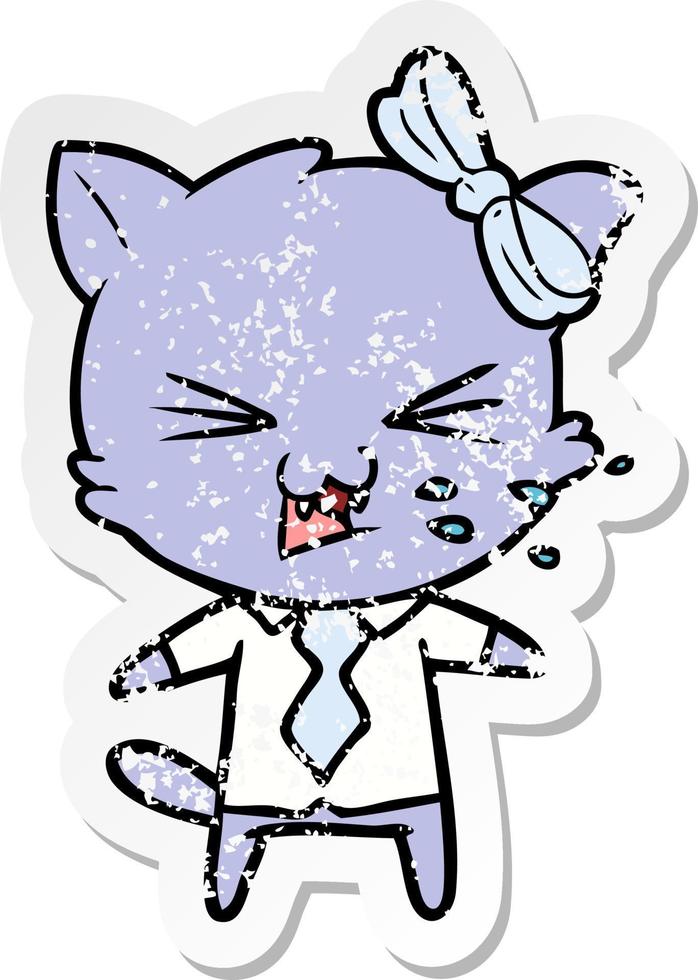 distressed sticker of a cartoon cat vector