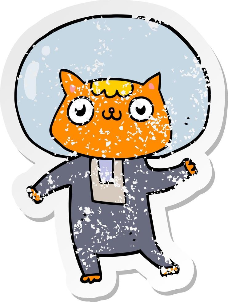 distressed sticker of a cartoon space cat vector