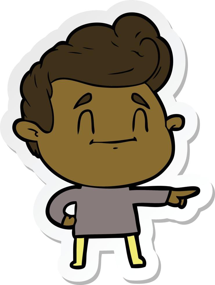 sticker of a happy cartoon man pointing vector