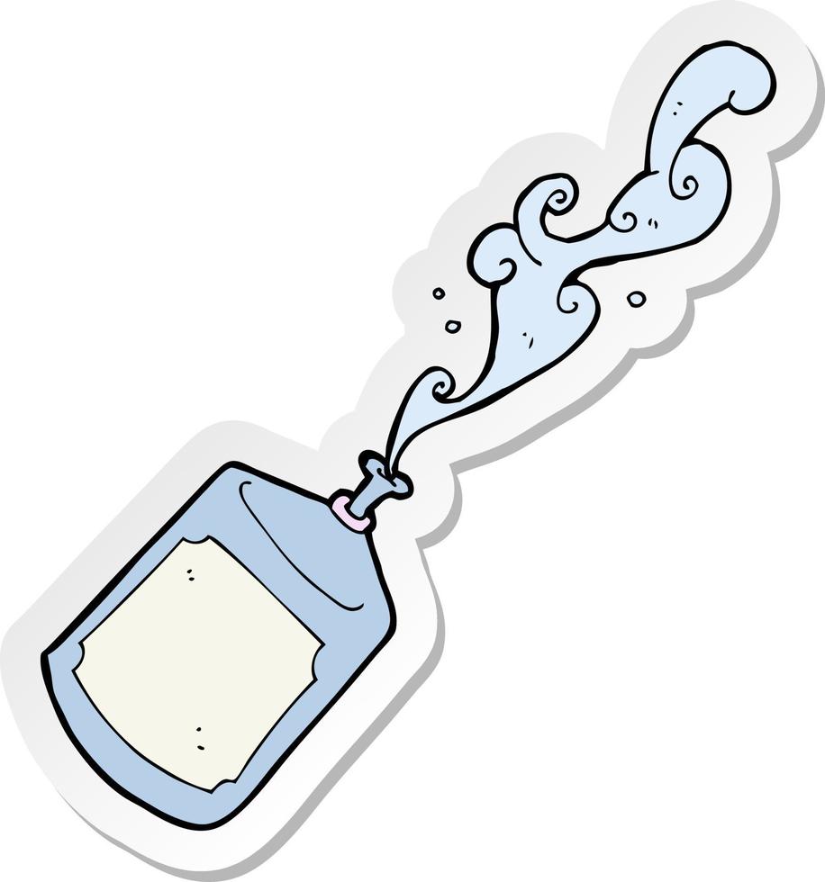 sticker of a cartoon squirting water bottle vector