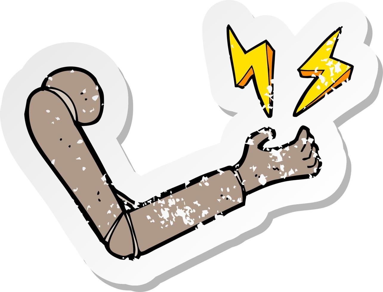retro distressed sticker of a cartoon prosthetic arm vector