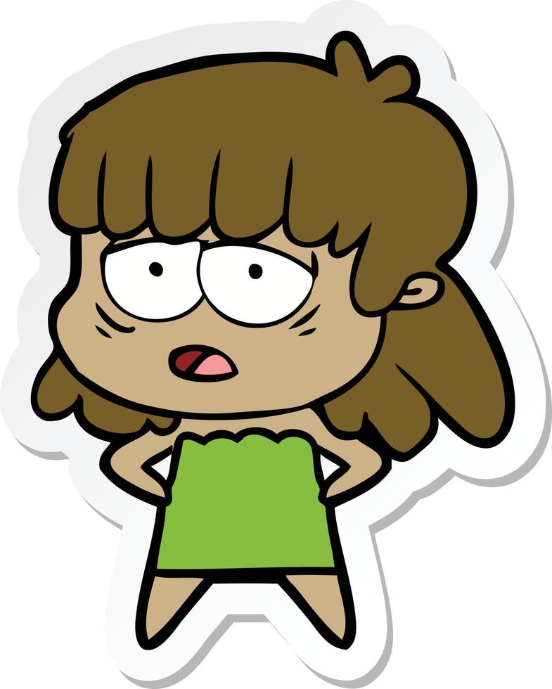 sticker of a cartoon tired woman vector