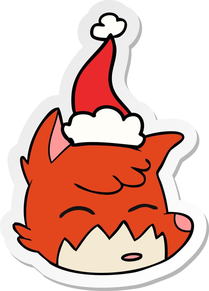 sticker cartoon of a fox face wearing santa hat vector