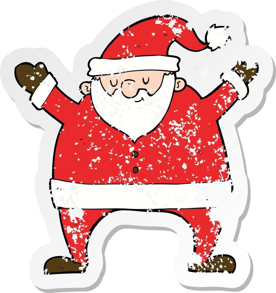 retro distressed sticker of a cartoon santa claus vector