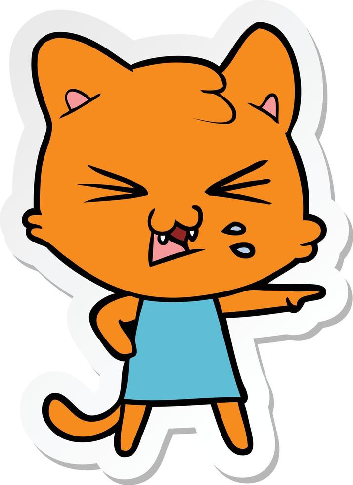 sticker of a cartoon hissing cat vector