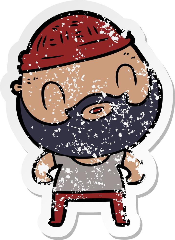 distressed sticker of a cartoon bearded man vector