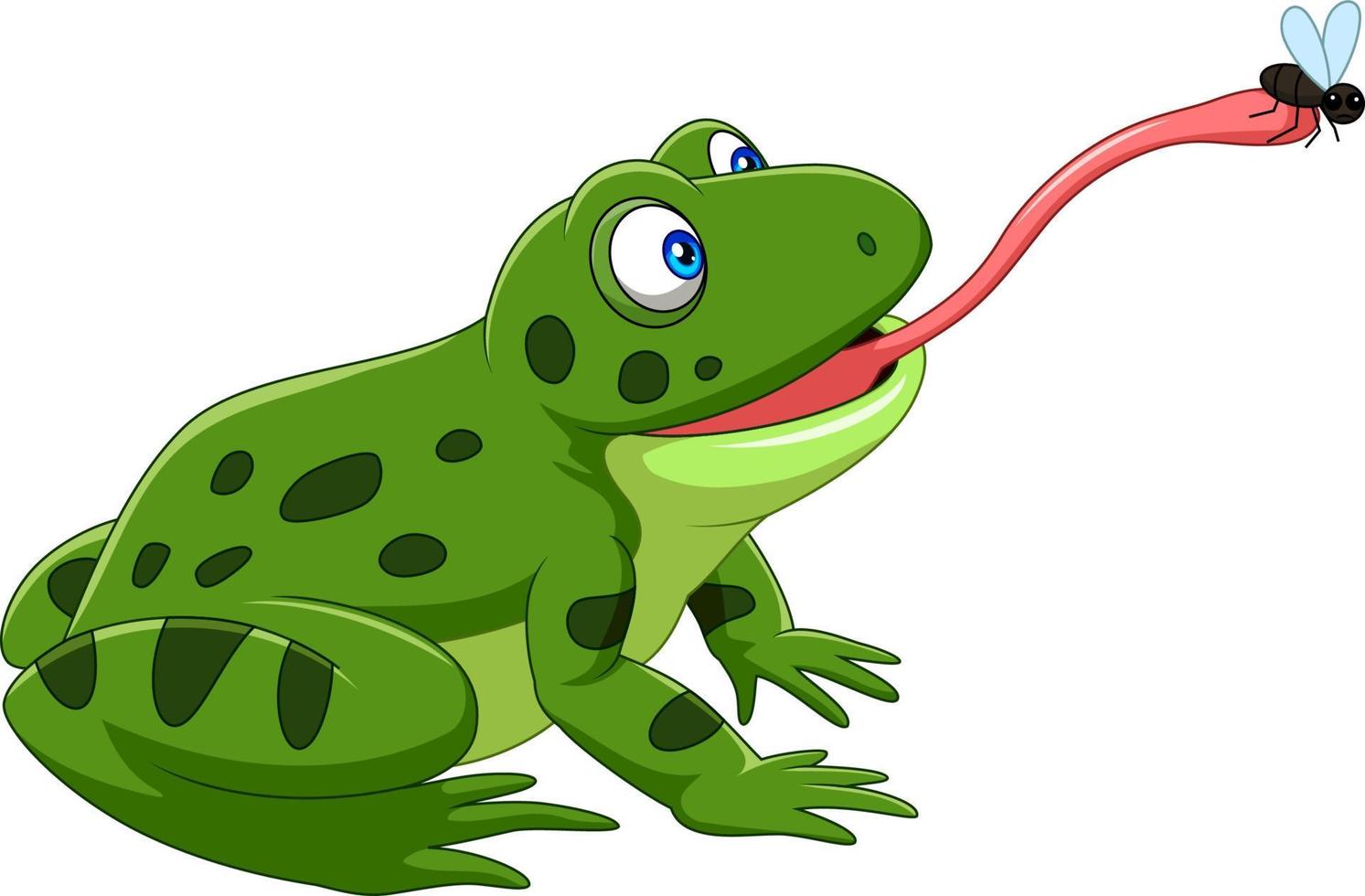 Cartoon frog catching a fly vector