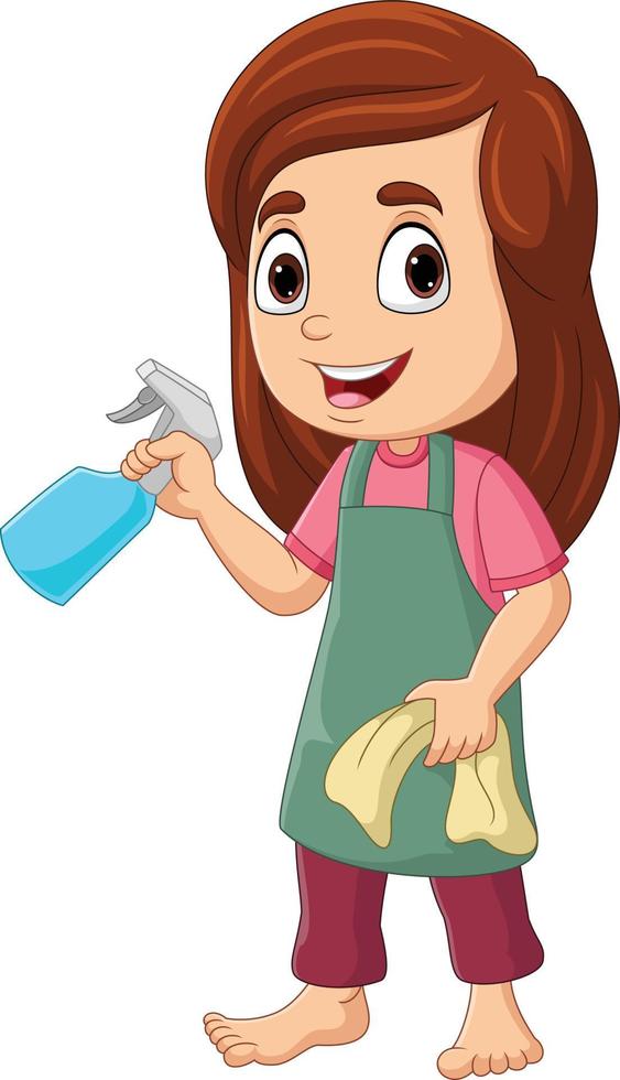 Cartoon little girl holding a spray and rag vector