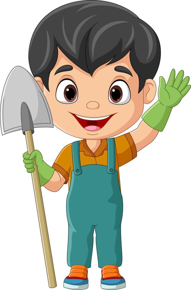 Cartoon little farmer holding a shovel vector