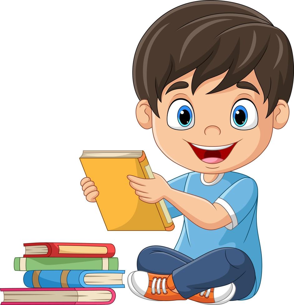 Cartoon little boy holding a book vector