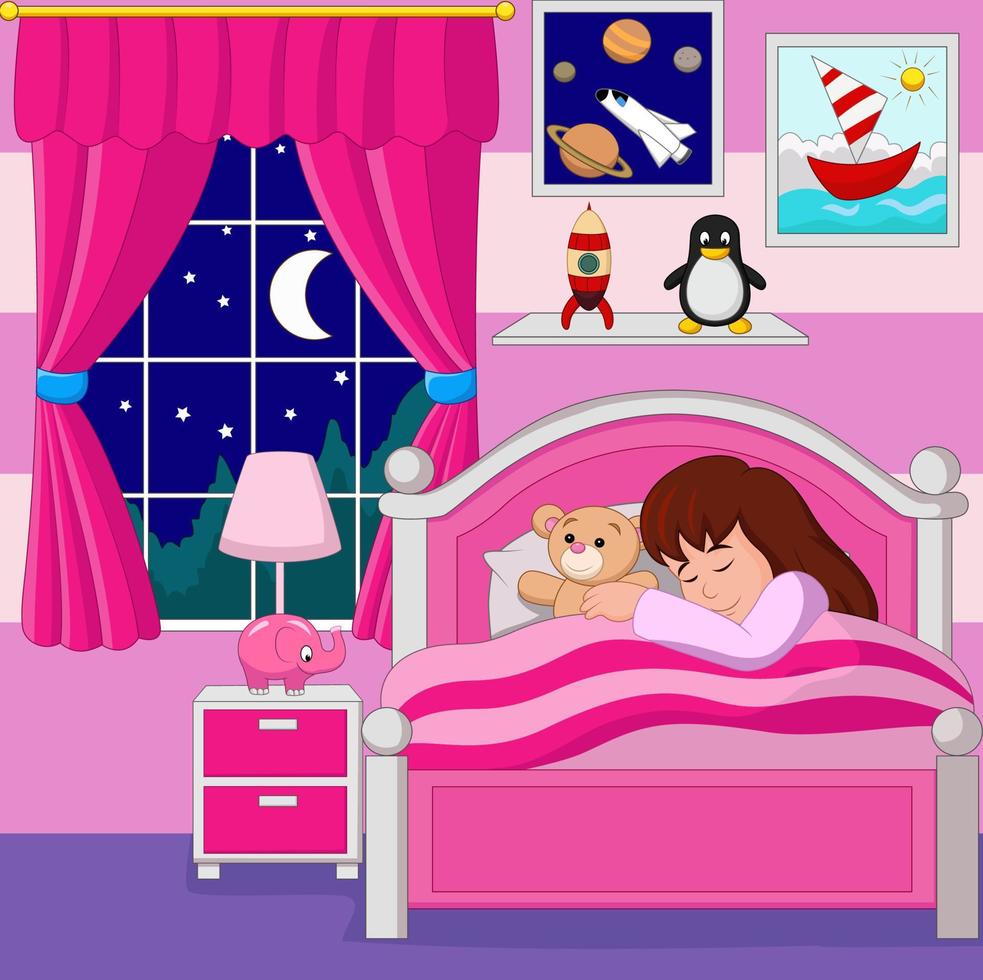 Cartoon little girl sleeping vector