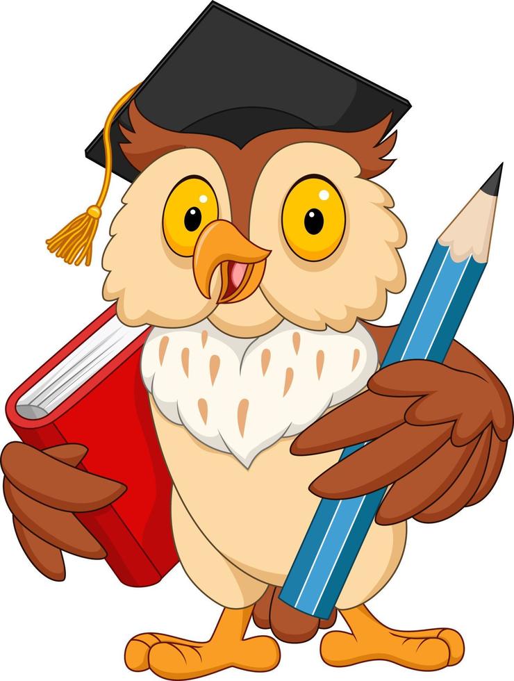 Cartoon owl holding pencil and book vector