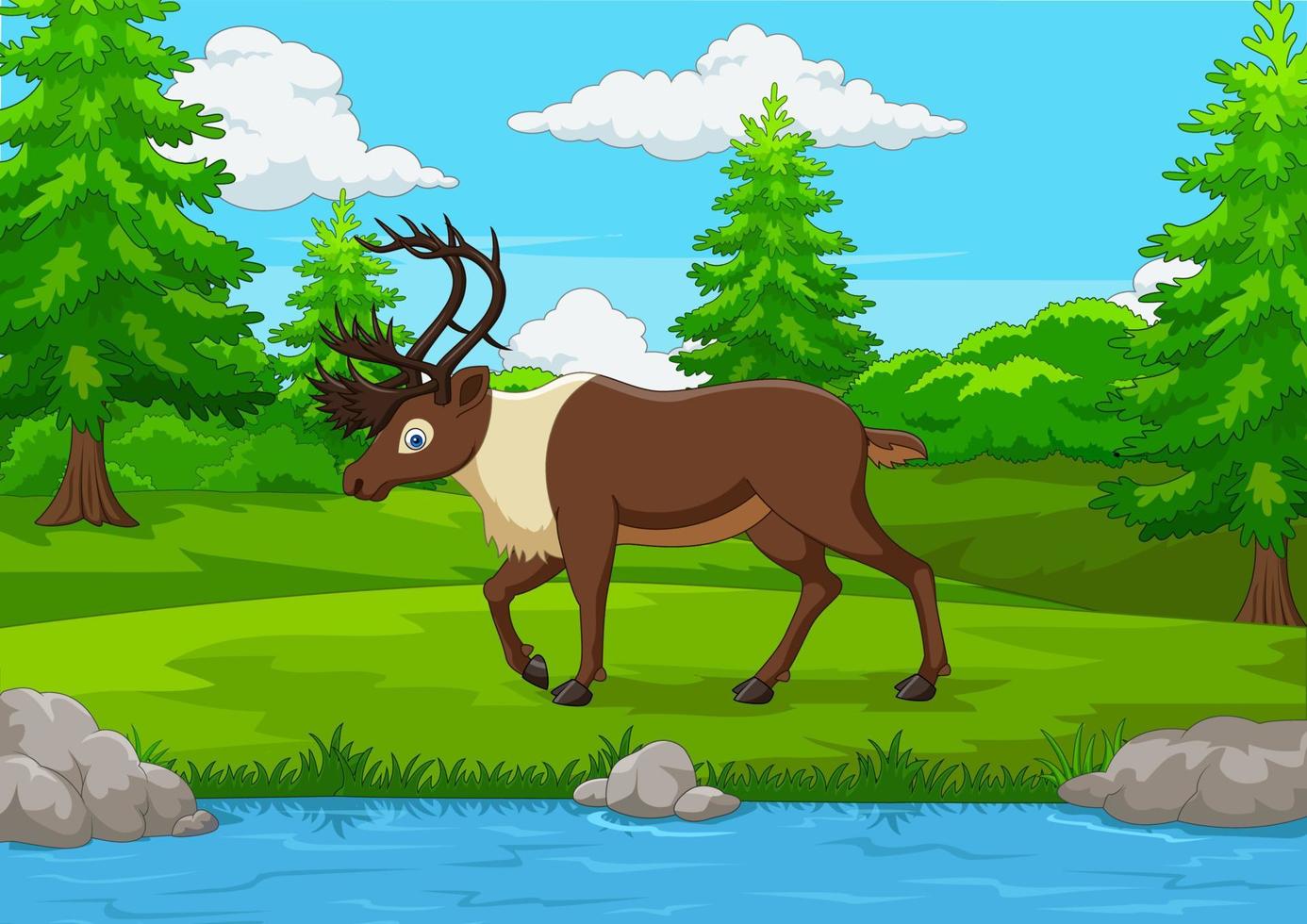 Cartoon elk in the forest vector