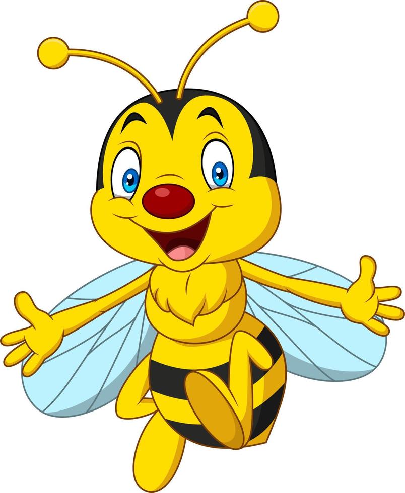 caricatura, abeja feliz, aislado, blanco, plano de fondo vector