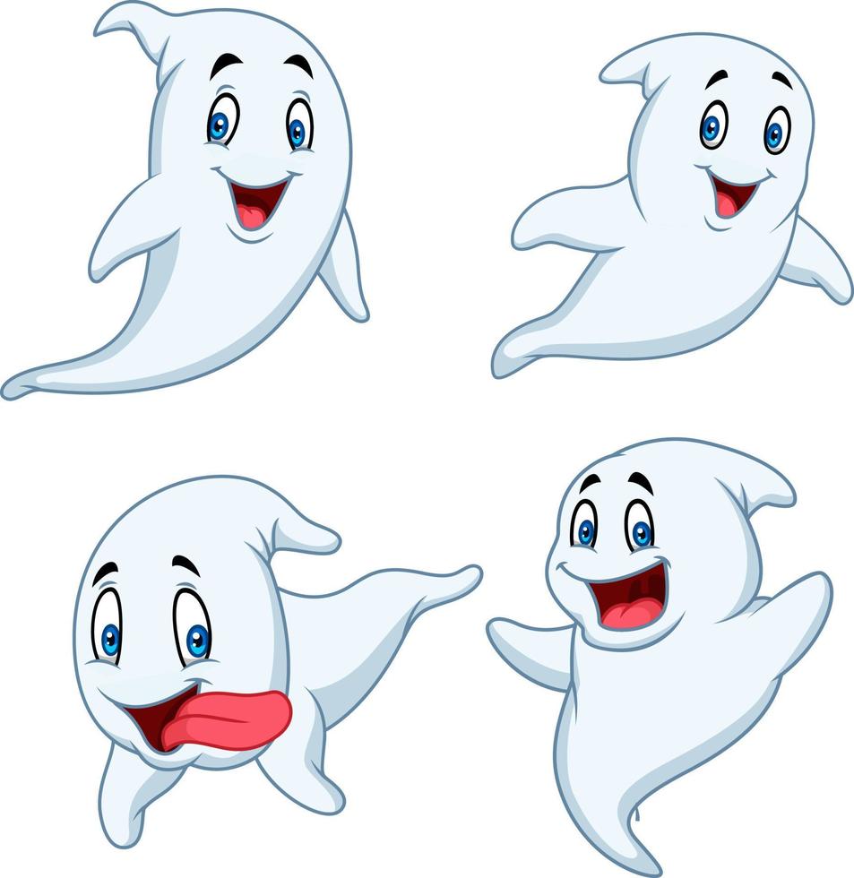 Cartoon ghost collection set isolated on white background vector