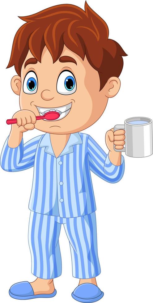 Cartoon little boy brushing teeth vector