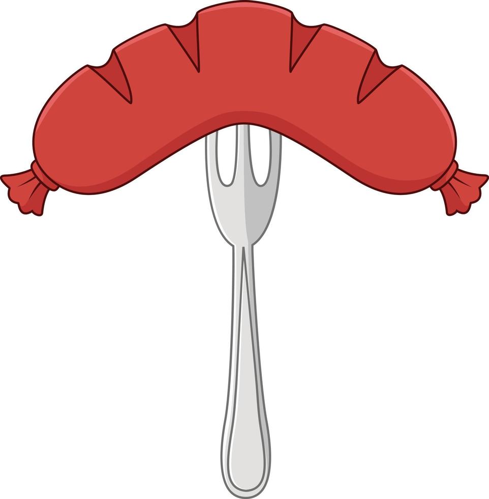 Cartoon sausage on a fork vector