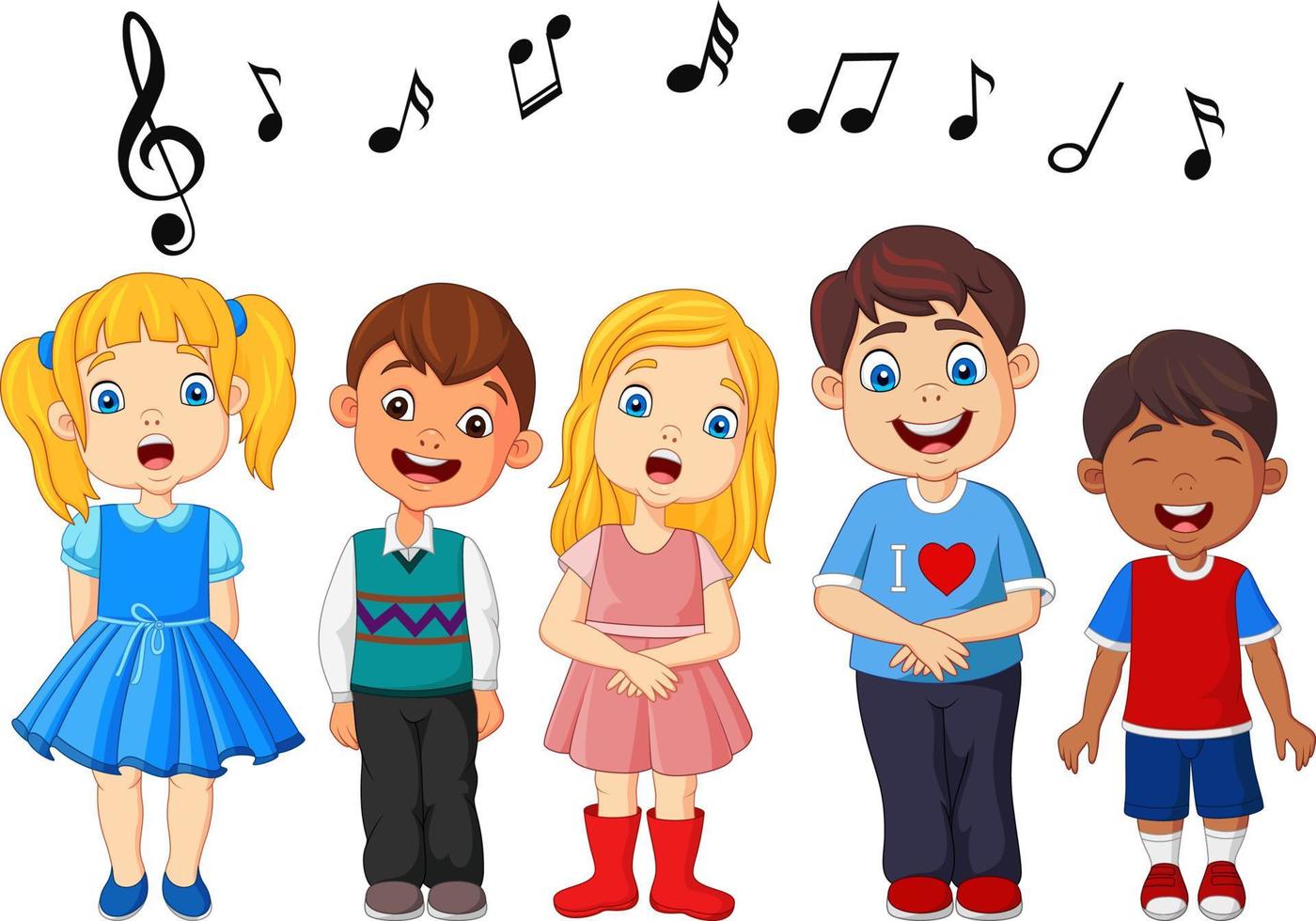 Cartoon group of children singing in the school choir vector