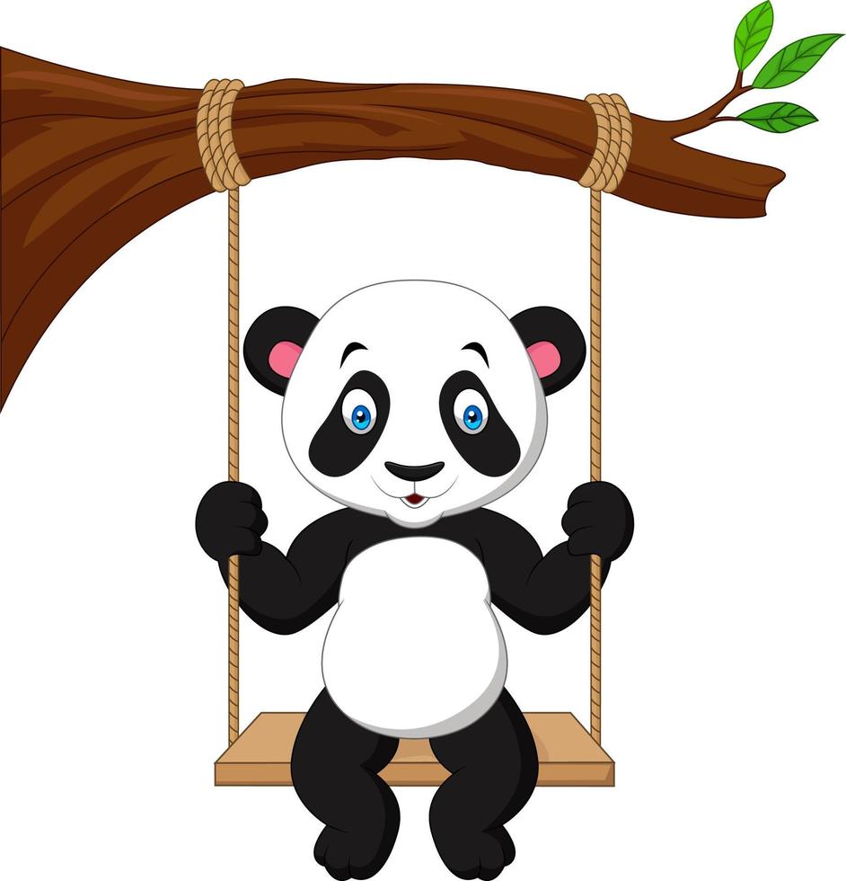 Cartoon cute panda swinging vector