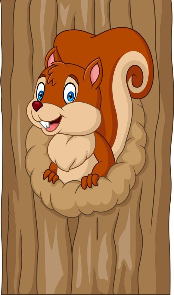 Cartoon squirrel in the tree hole vector