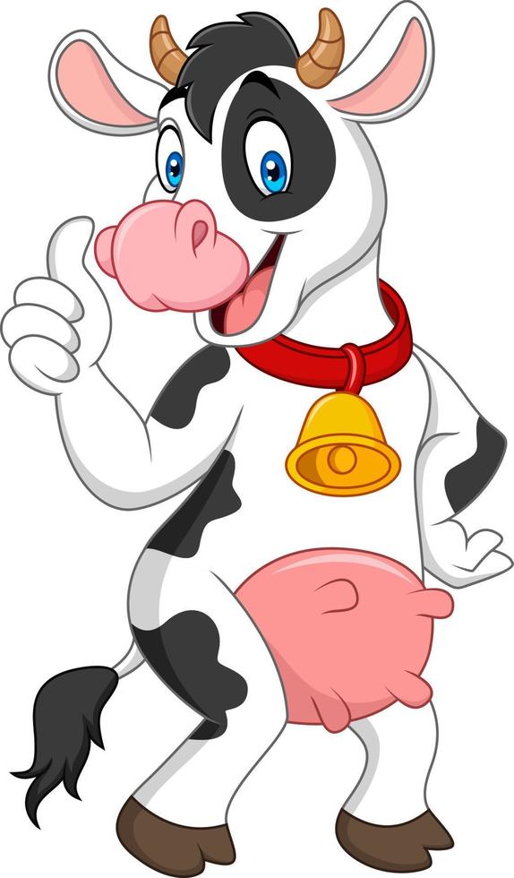 Cartoon funny cow giving thumbs up vector